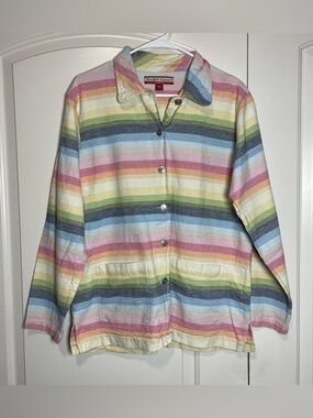 Tudor Court Vtg 100% Cotton Pastel Multicolor Striped Button-Down Shirt Jacket